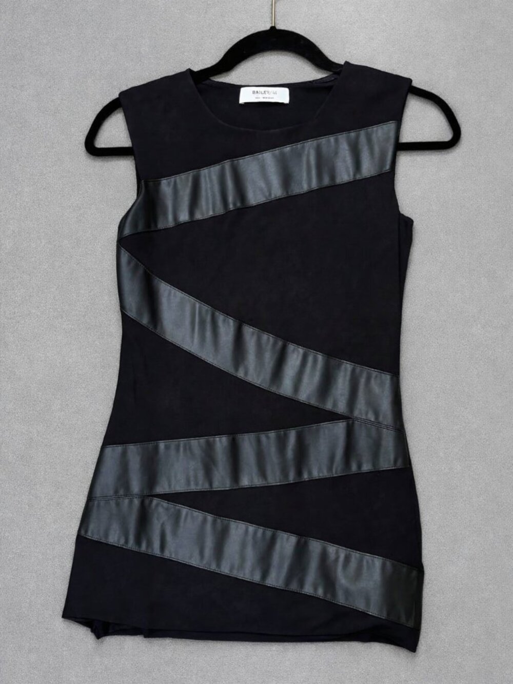 Bailey 44 Black Stretch Top with Faux Leather, Size S